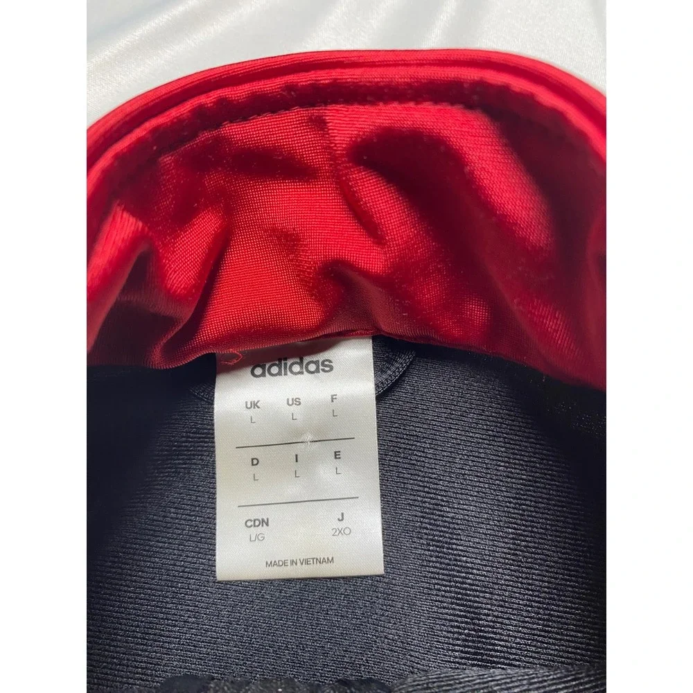 Adidas Mens Track Jacket Black Red Full Zip Three Stripe FI6176 Large